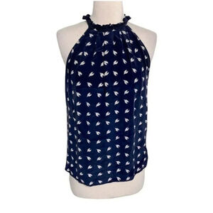 Cynthia Rowley XS bluewhite silk ruffle halter‎ top